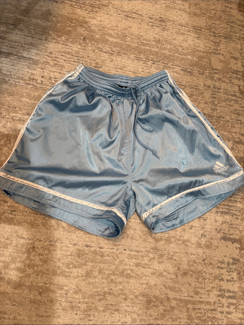 adidas Women's Light Blue Athletic Shorts with White Trim VTG